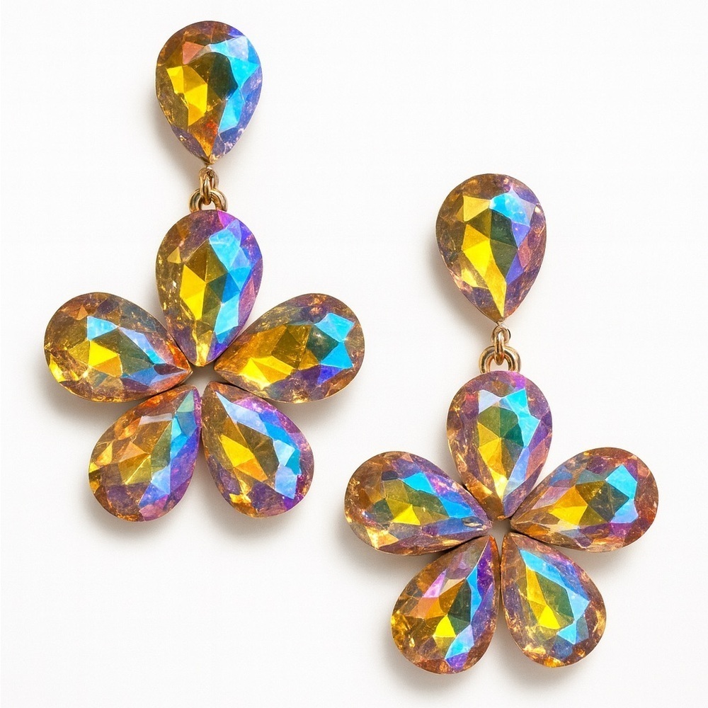 ⚜️ Gold and Blue Crystal Flower Earrings